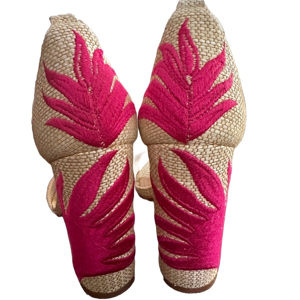 SCHUTZ Caroline Carolaine Raffia Embroidery Flame Palm Leaf Heels Shoes 8B - Picture 3 of 7